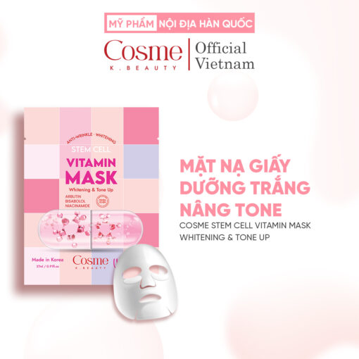 MẶT NẠ GIẤY DƯỠNG TRẮNG NÂNG TONE COSME STEM CELL VITAMIN MASK WHITENING & TONE UP