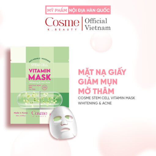 MẶT NẠ GIẤY GIẢM MỤN MỜ THÂM COSME STEM CELL VITAMIN MASK WHITENING & ACNE