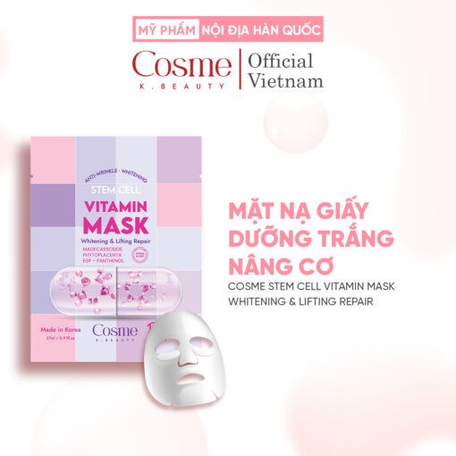 MẶT NẠ GIẤY DƯỠNG TRẮNG NÂNG CƠ COSME STEM CELL VITAMIN MASK WHITENING & LIFTING REPAIR